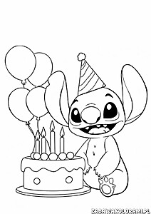 Stitch z tortem i balonami
