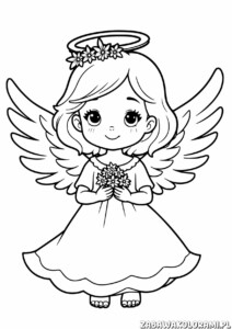 Aniołek z kwiatami i skrzydłami