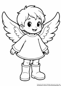 Aniołek w kaloszach z rozchylonymi skrzydłami