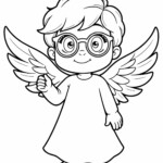 Aniołek w okularach z rozłożonymi skrzydłami