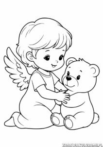 Aniołek z misiem kolorowanka