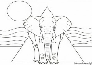 Kolorowanka przedstawiająca słonia z geometrią w tle