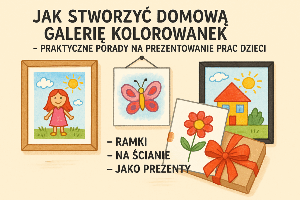 Galeria kolorowanek z dziecięcymi rysunkami, ramkami i prezentami
