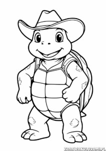 Kolorowanka przedstawiająca żółwia w kapeluszu kowboja