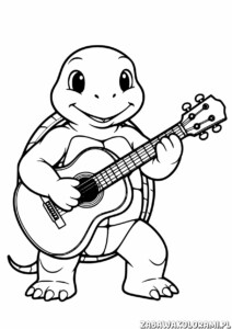 Kolorowanka żółwia grającego na gitarze