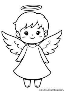 Aniołek z halo, skrzydłami i uśmiechem