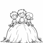 Trzy dzieci siedzące na dużym, gładkim kamieniu