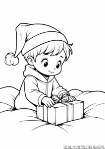 Dziecko w czapce Mikołaja trzymające prezent