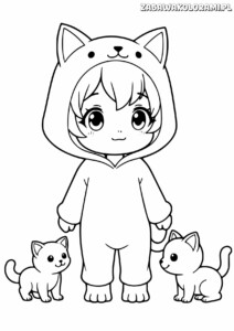 Dziewczynka w kocim kocygu z kotkami