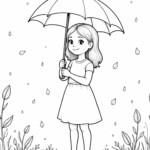 Dziewczynka z parasolem w deszczu