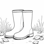 Kalosze stojące na mokrej powierzchni wśród liści