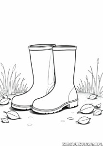 Kalosze stojące na mokrej powierzchni wśród liści