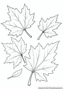Kolorowanka z liśćmi o różnych kształtach i rozmiarach