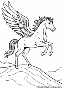 Pegaz w dynamicznej pozie z rozpostartymi skrzydłami