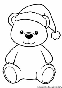 Miś w czapce Mikołaja siedzący z rozłożonymi rękami i nogami