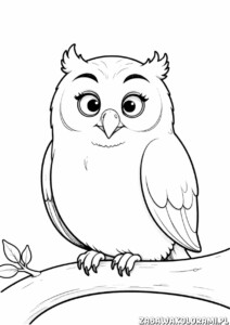 Kolorowanka sowy siedzącej na gałęzi z liśćmi