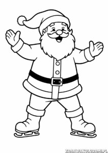 Święty Mikołaj w tradycyjnym stroju na łyżwach z rozchylonymi rękoma