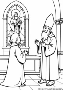 Chłopiec modli się w kościele z duchownym