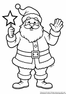 Kolorowanka przedstawiająca Świętego Mikołaja z gwiazdką