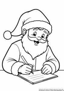 Kolorowanka przedstawiająca Świętego Mikołaja piszącego listy
