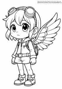 Dziewczynka z skrzydłami w goglach i plecaku