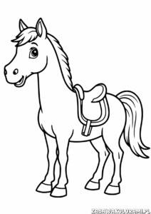 Kolorowanka przedstawiająca konia z siodłem