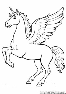 Pegaz z rozłożonymi skrzydłami i rogiem na czole