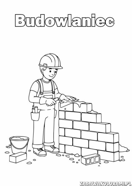 Budowlaniec Kolorowanka - budowlaniec z cegłami i narzędziami