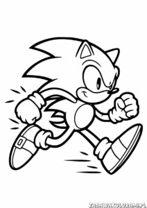 Kolorowanka Sonic w dynamicznej pozie, gotowy do akcji