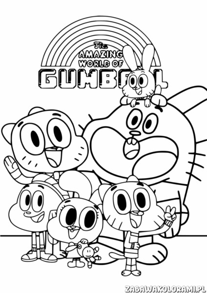 Gumballa Malowanka - kolorowanka z bohaterami The Amazing World of Gumball