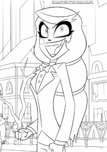 Hazbin Hotel - kolorowanka z wesołym sowy w eleganckim stroju