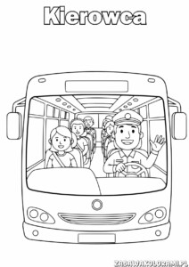 Kierowca Kolorowanka: autobus z pasażerami i kierowcą