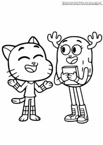 Kolorowanka Gumballa do druku przedstawiająca Gumballa i Darwina