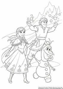 Kolorowanka Kraina lodu z postaciami Elsa, Anna i Olaf