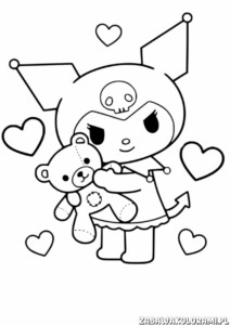 Kolorowanka Kuromi z pluszowym misiem - kolorowanka dla dzieci z ulubioną postacią z pluszowym misiem