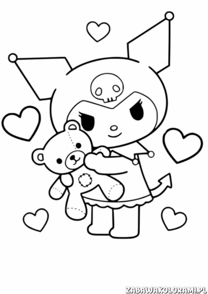Kolorowanka Kuromi z pluszowym misiem - kolorowanka dla dzieci z ulubioną postacią z pluszowym misiem