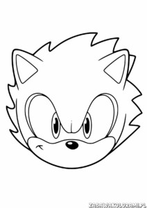 Kolorowanka przedstawiająca głowę Sonic z dużyma wyrazistymi oczami i uśmiechniętą buzię