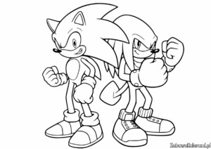 Kolorowanka przedstawiająca Sonic i Knuckles w dynamicznych pozach