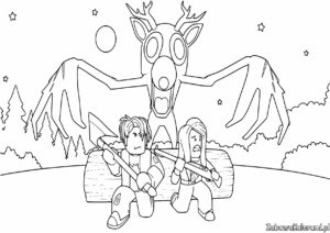 Kolorowanka Roblox 99 Nocy w Lesie: Dzieci broniące się przed potworem w lesie