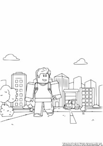 Kolorowanka roblox city - miasto z bohaterem i pojazdem