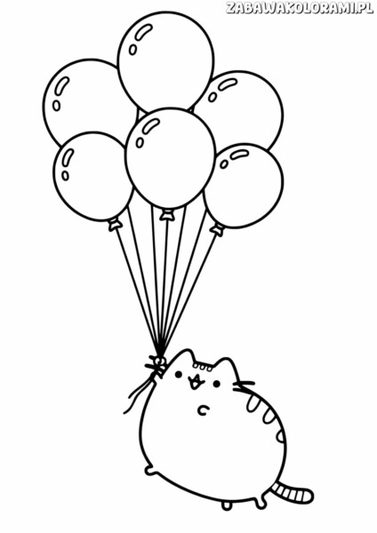 Kolorowanki Pusheen z balonami - kolorowanka dla dzieci z Pusheenem i balonami