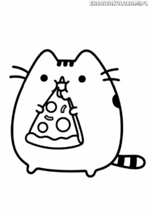 Kolorowanki Pusheen z pizza - Pusheen trzymający kawałek pizzy