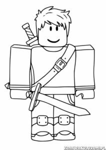 Kolorowanki Roblox do wydruku - bohater z mieczem i pasem, gotowy do zabawy