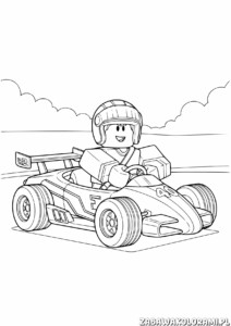 Kolorowanki roblox wyścigi - kolorowanka przedstawiająca postać z Roblox w wyścigowym samochodzie
