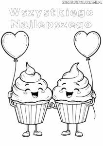 Kolorowanki urodzinowe – Babeczki z balonikami – kolorowanka dla dzieci