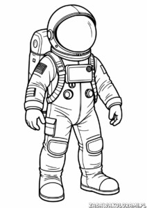 Kosmonauta w pełnym kombinezonie z hełmem i odblaskową wziernicą