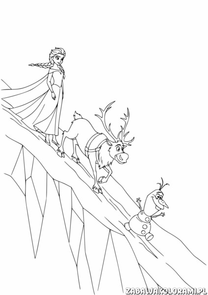 Kraina lodu Kolorowanka do druku - Elsa, Olaf i renifer w zimowym pejzażu