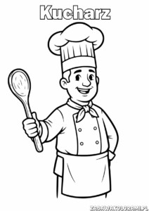 Kucharz Kolorowanka - radosny szef kuchni z drewną łyżką