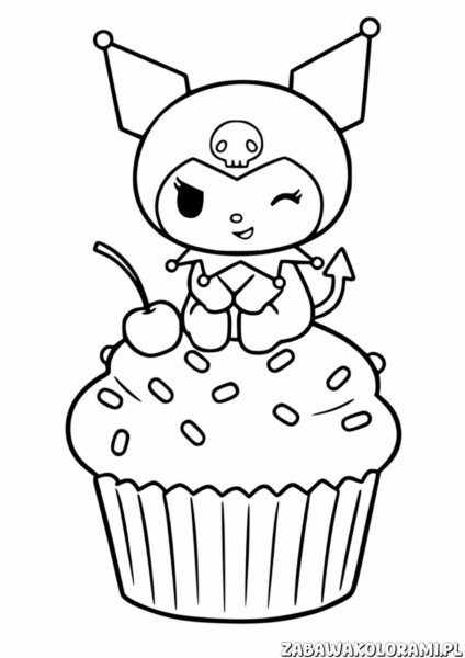 Kuromi Kolorowanka - Kuromi na cupcaku z wiśniami