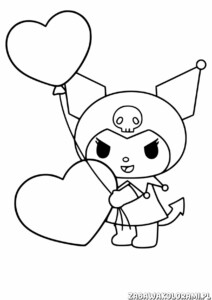 Kuromi Kolorowanka z sercami - kolorowanka z ulubioną bohaterką i sercami